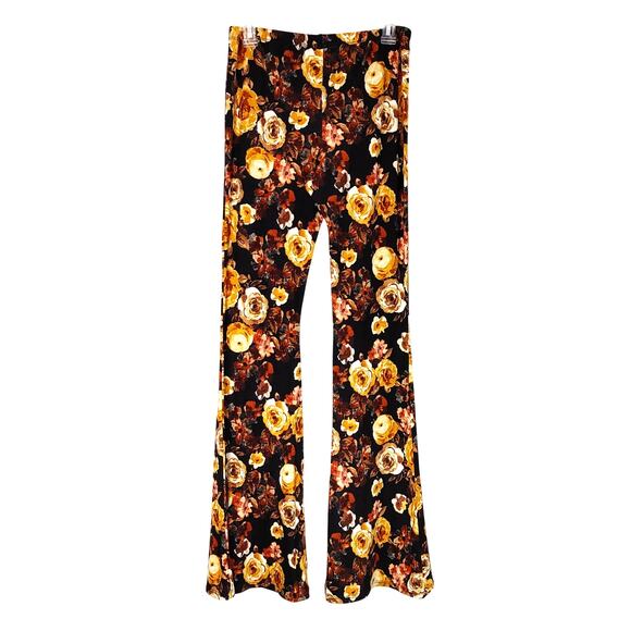 Polly & Esther Floral Bell Bottom Flared Pants Pull-On Black Multicolor Womens L - Picture 2 of 6